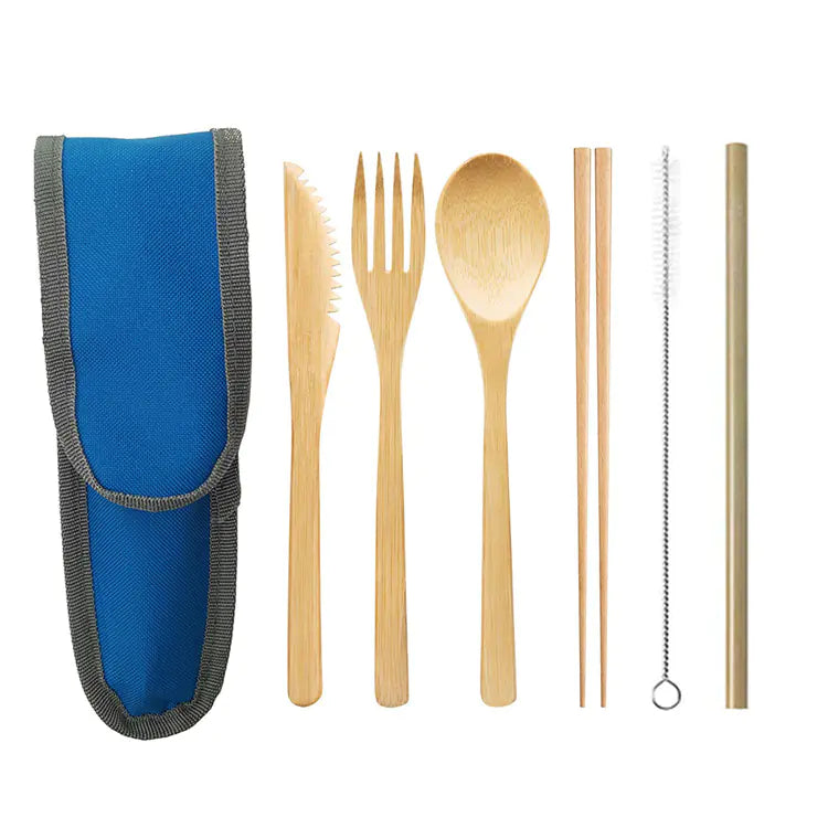 EcoGo™ Bamboo Travel Cutlery Set – 6-Piece with Reusable Straw