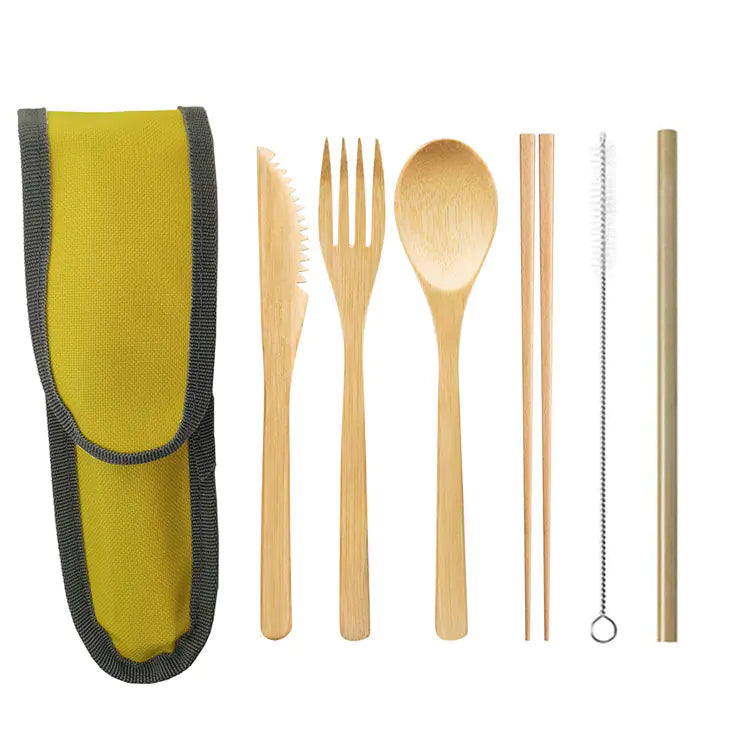 EcoGo™ Bamboo Travel Cutlery Set – 6-Piece with Reusable Straw