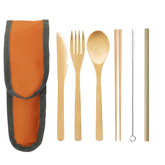 EcoGo™ Bamboo Travel Cutlery Set – 6-Piece with Reusable Straw