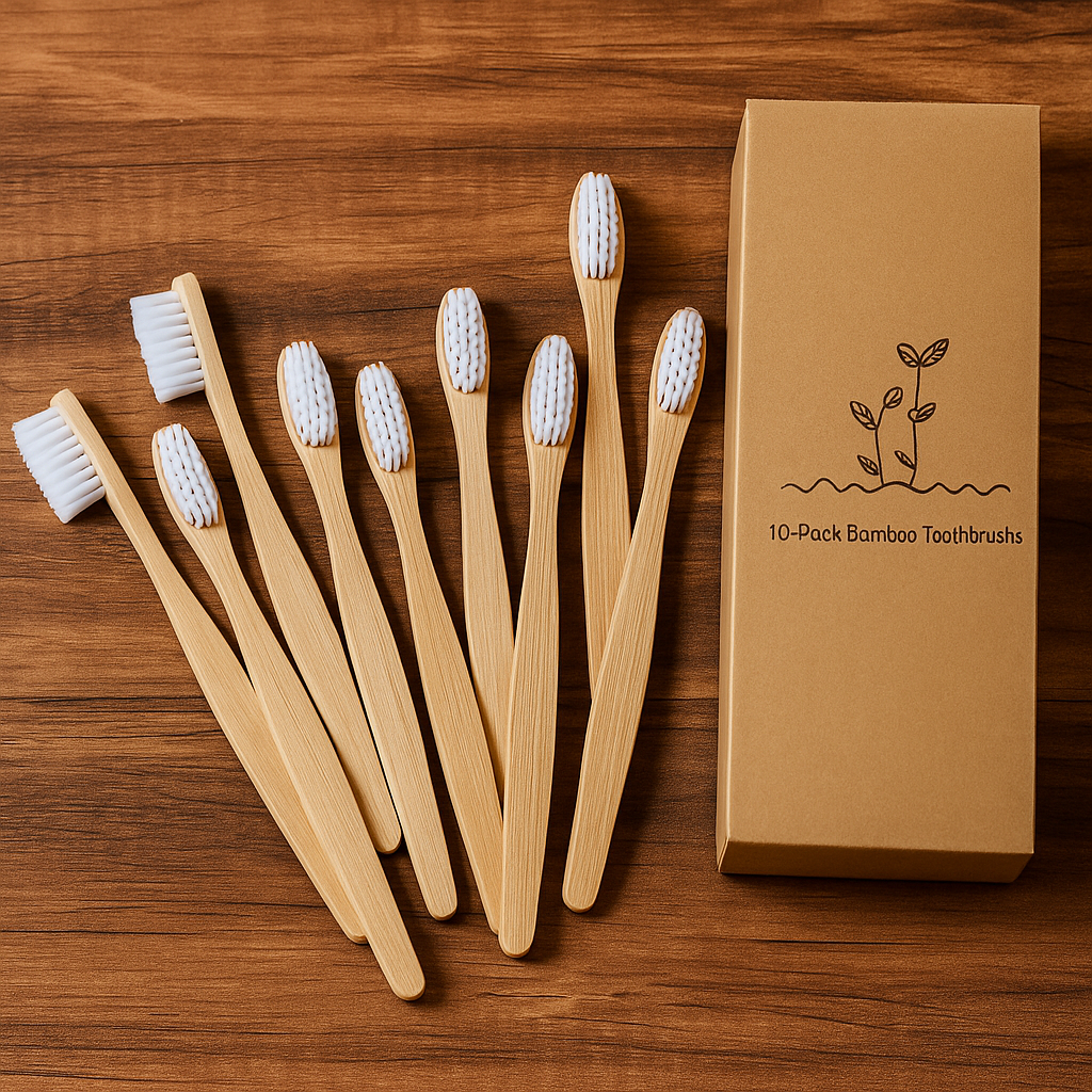 10-Pack Eco-Friendly Bamboo Toothbrushes – Biodegradable & Zero Waste