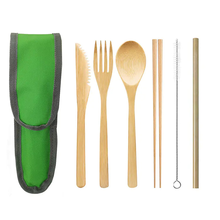 EcoGo™ Bamboo Travel Cutlery Set – 6-Piece with Reusable Straw