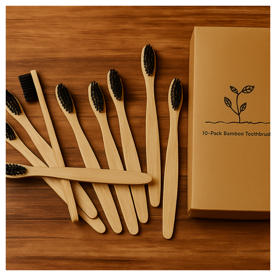 10-Pack Eco-Friendly Bamboo Toothbrushes – Biodegradable & Zero Waste