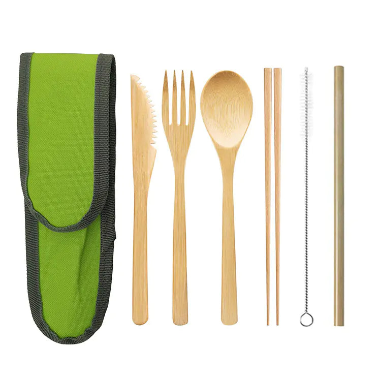 EcoGo™ Bamboo Travel Cutlery Set – 6-Piece with Reusable Straw