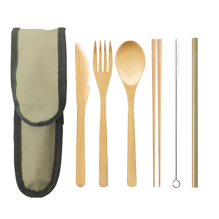 EcoGo™ Bamboo Travel Cutlery Set – 6-Piece with Reusable Straw