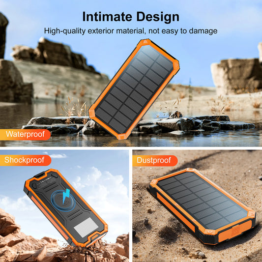 EcoTrek Solar Power Bank – Rugged Outdoor Wireless Charger (20,000mAh)