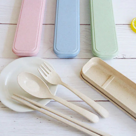 Reusable Wheat Straw Cutlery Set – With Case