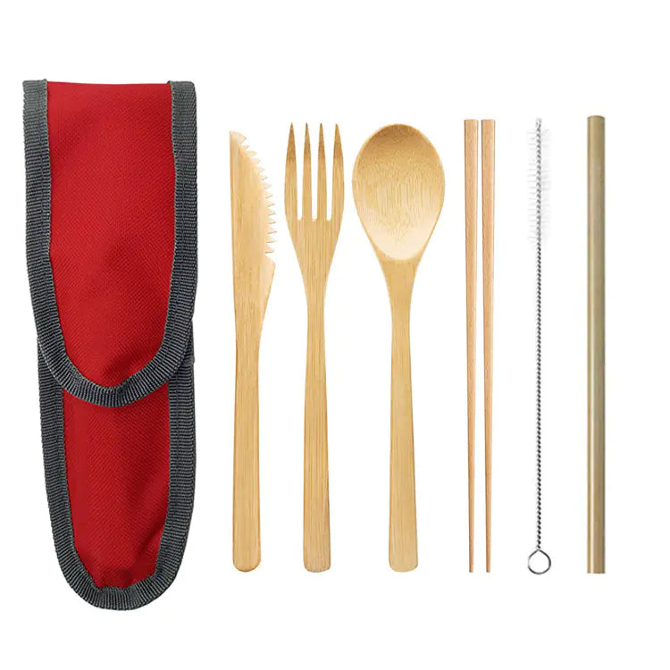 EcoGo™ Bamboo Travel Cutlery Set – 6-Piece with Reusable Straw