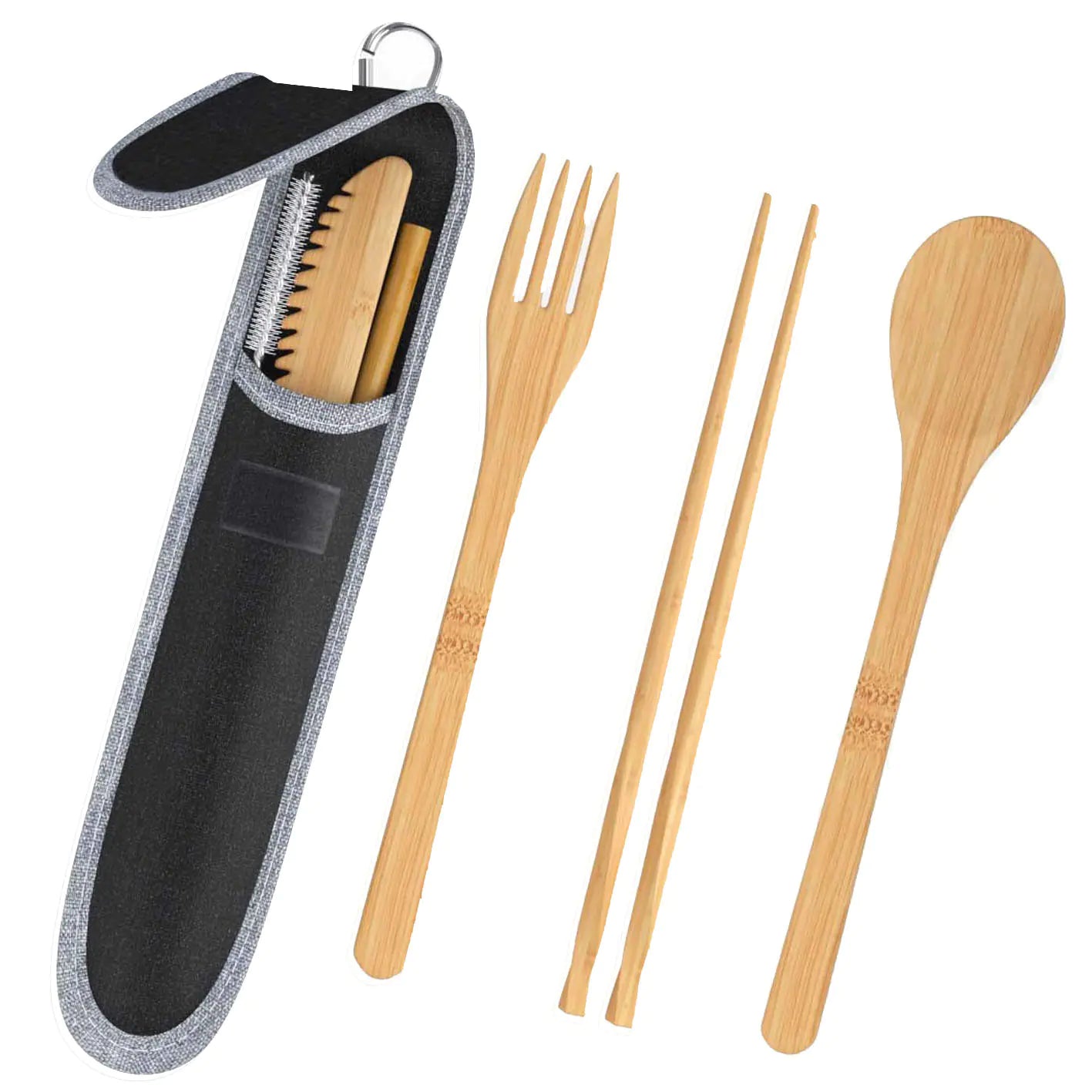 EcoGo™ Bamboo Travel Cutlery Set – 6-Piece with Reusable Straw